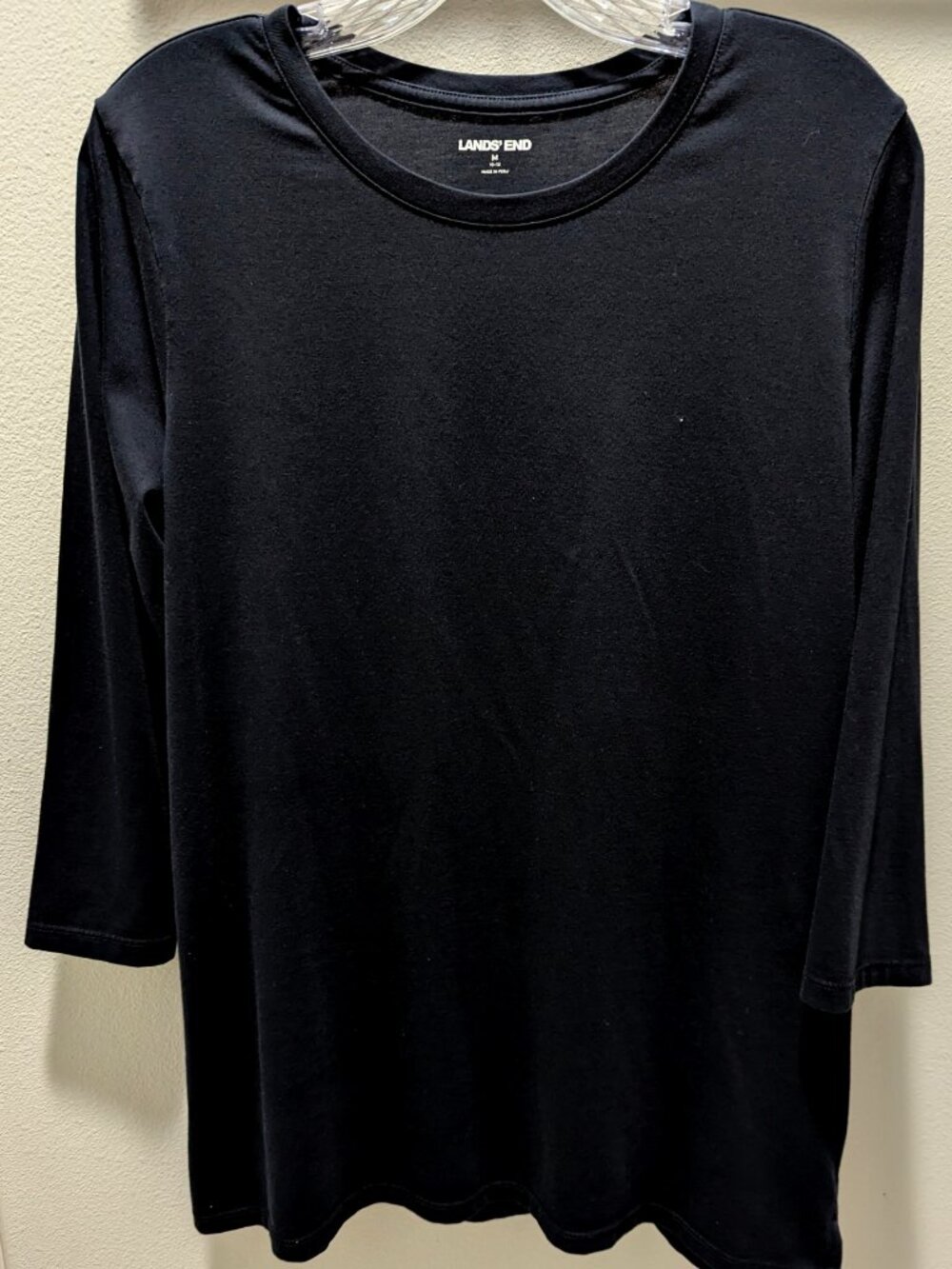 Lands End Cotton 3/4 Sleeve Crewneck Black Tee M (10-12)